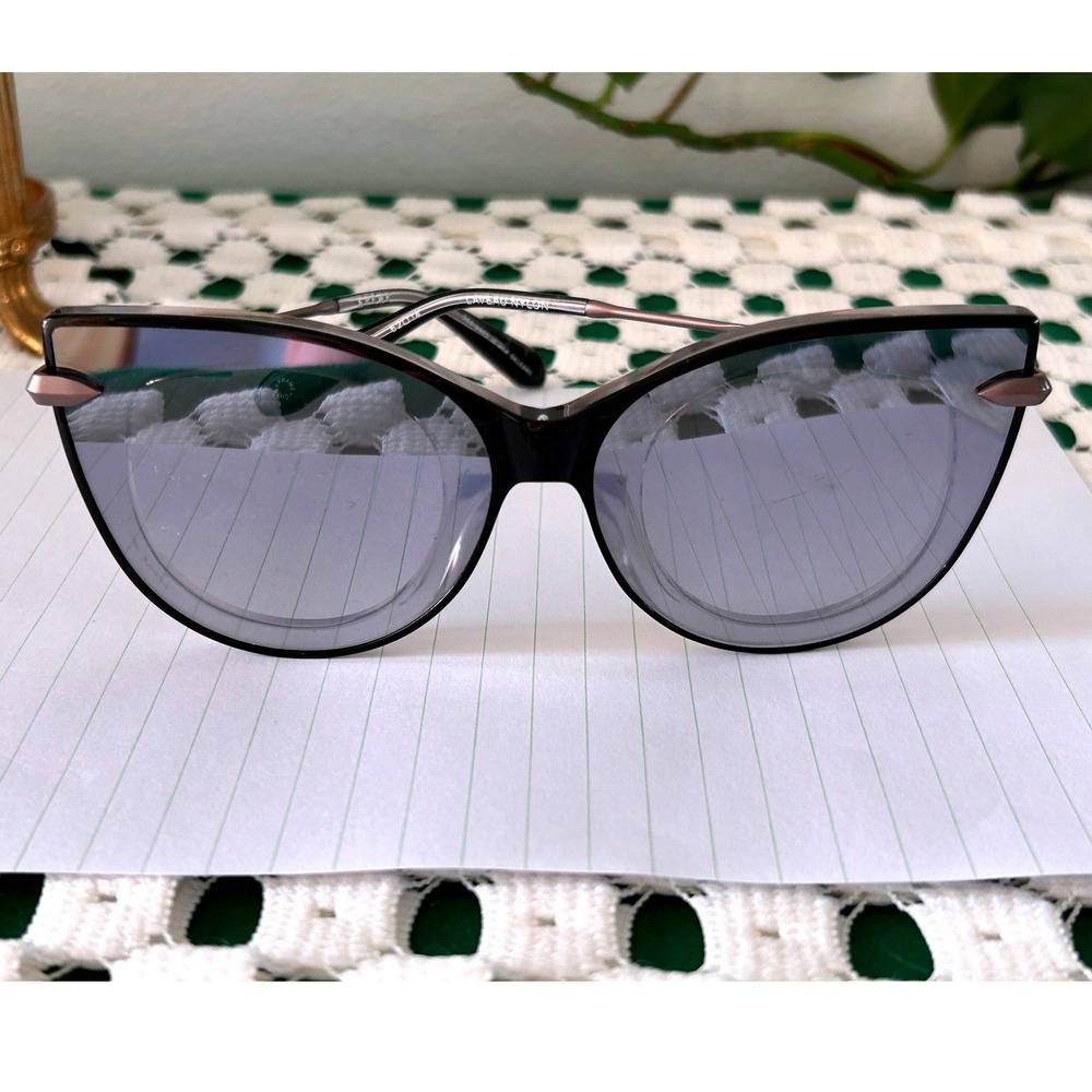 KREWE Laveau Nylon Cat Eye Sunglasses Black Silver Mirror Lenses 62-14-145